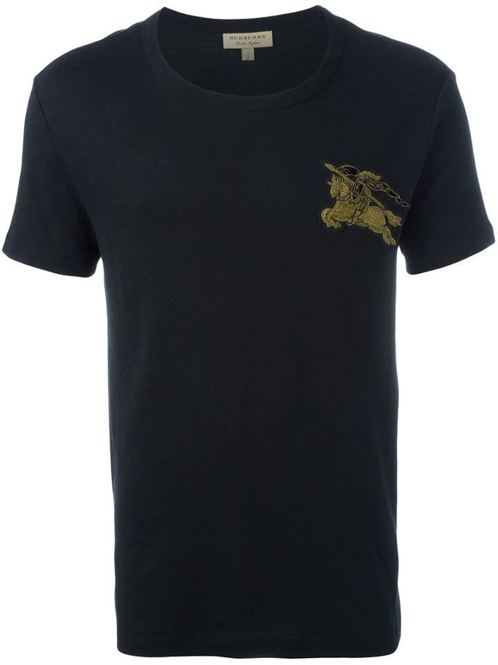 Burberry Embroidered Logo T-shirt, Men's, Size: Large, Black, Cotton/wool