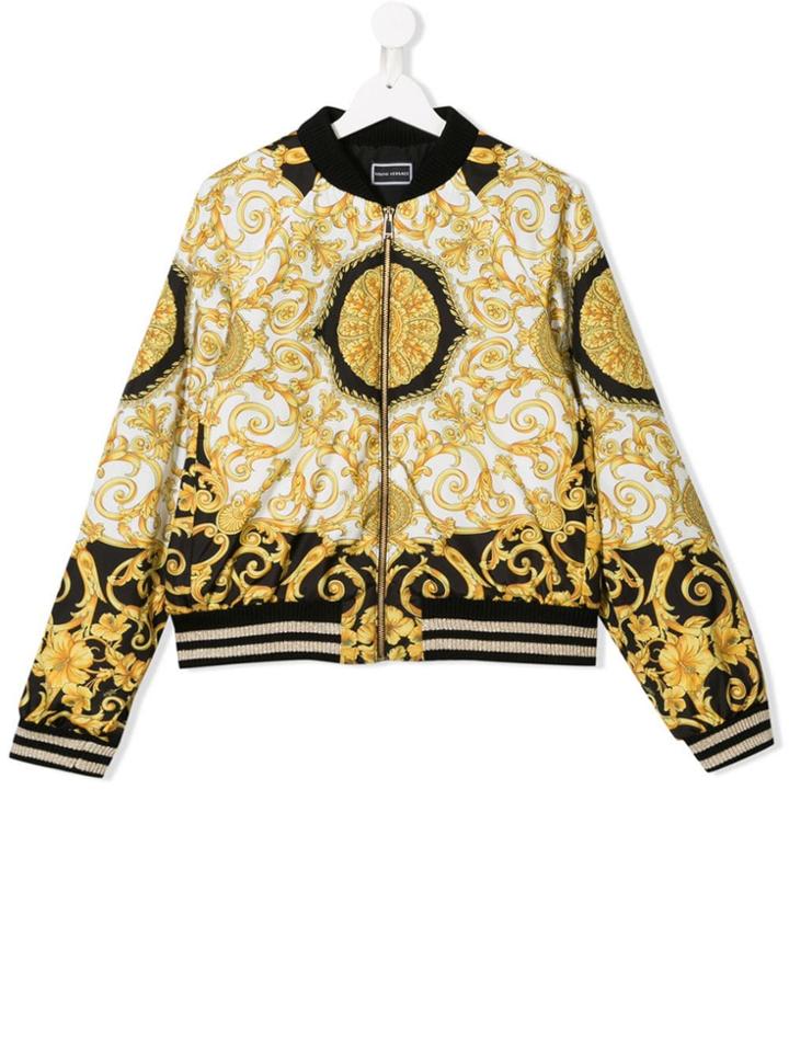 Young Versace Baroque-print Bomber Jacket - Yellow