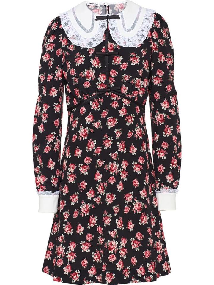Miu Miu Lace Collar Floral Dress - Black