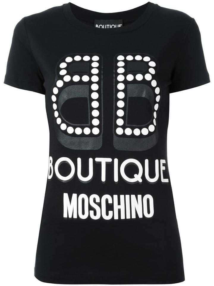 Boutique Moschino Logo Print T-shirt, Women's, Size: 44, Black, Cotton