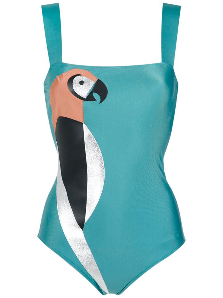 Adriana Degreas Parrot Appliqué Swimsuit - Blue