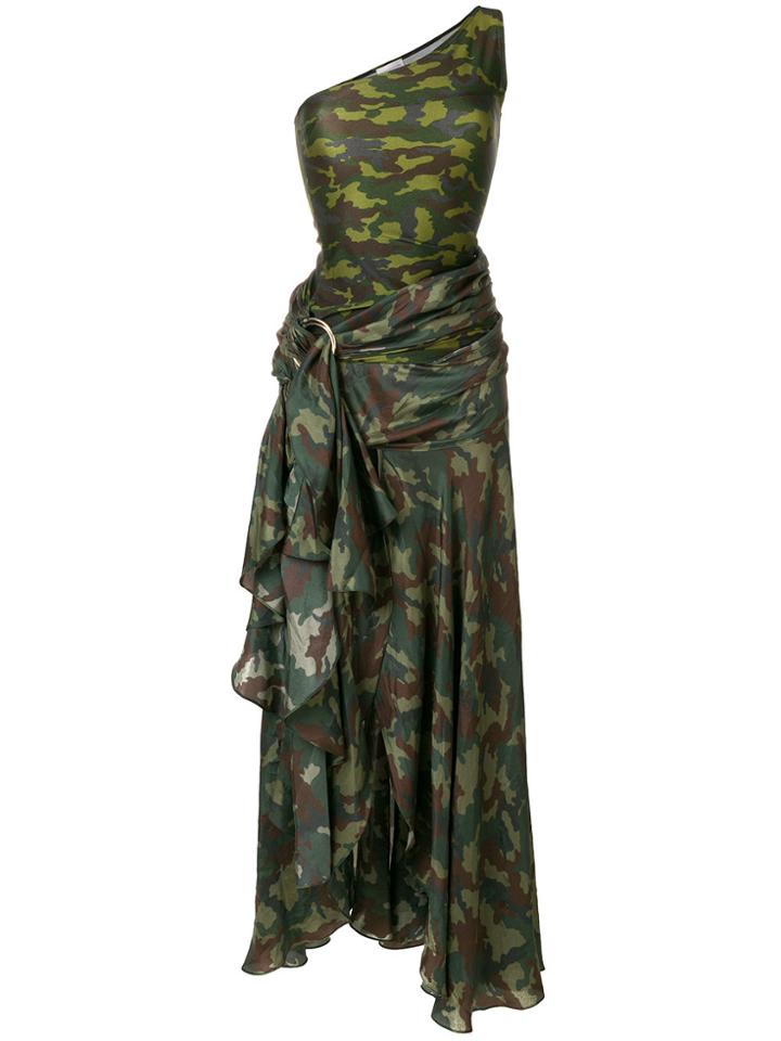 Faith Connexion Camouflage Print One Shoulder Dress - Green