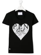 Philipp Plein Junior Teen Embellished Heart T-shirt - Black