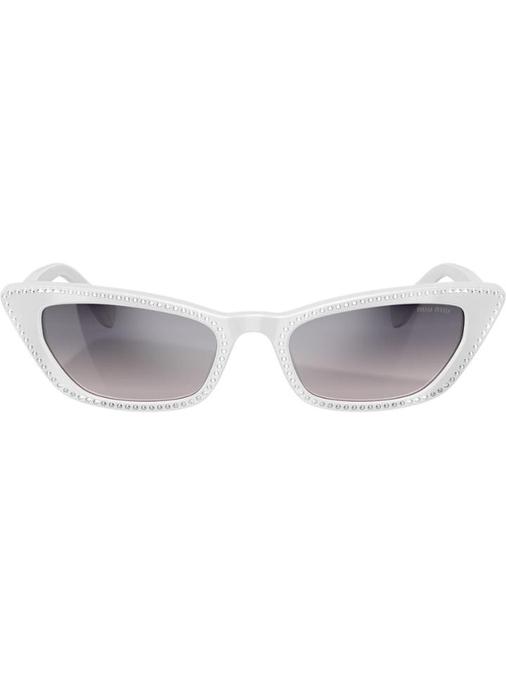Miu Miu Eyewear Embellished Cat Eye Sunglasses - White