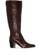 Ganni Crocodile-effect 70mm Knee-high Boots - Brown
