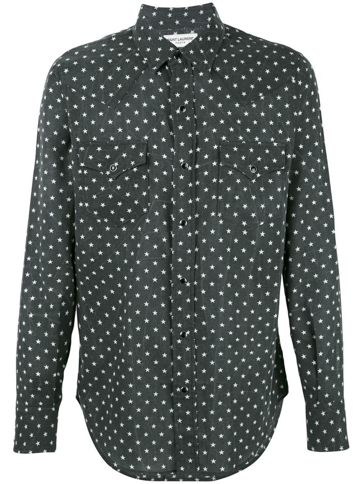 Saint Laurent Star Print Western Shirt, Men's, Size: Small, Black, Cotton
