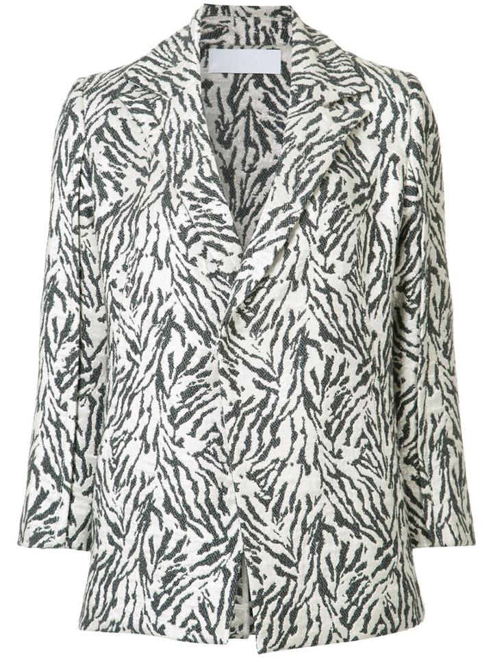 Victor Alfaro Zebra Print Jacket, Women's, Size: 4, White, Cotton/polyester/wool