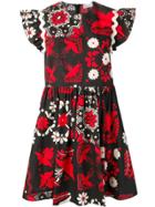 Red Valentino Bird And Floral Print Mini Dress - Black