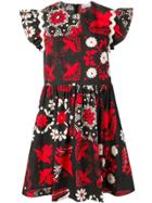 Red Valentino Bird And Floral Print Mini Dress - Black