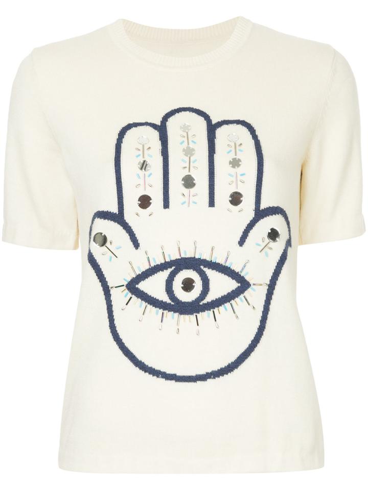 Onefifteen Hamsa Embellished Knitted Top - White