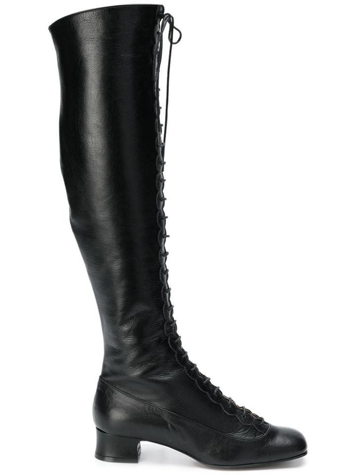 L'autre Chose Lace-up Over The Knee Boots - Black