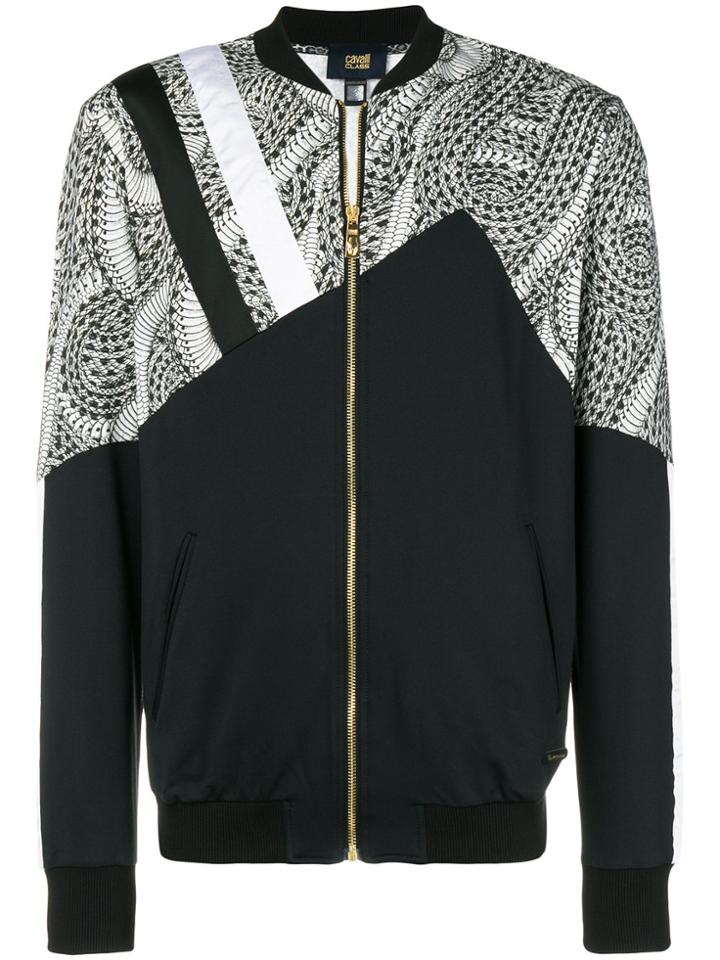 Cavalli Class Printed Panel Bomber Jacket - Black