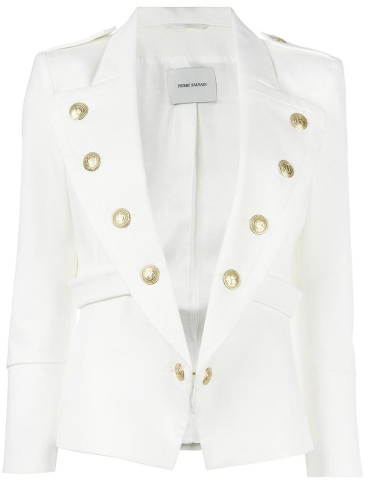 Pierre Balmain Studded Blazer, Women's, Size: 40, White, Cotton/spandex/elastane/viscose
