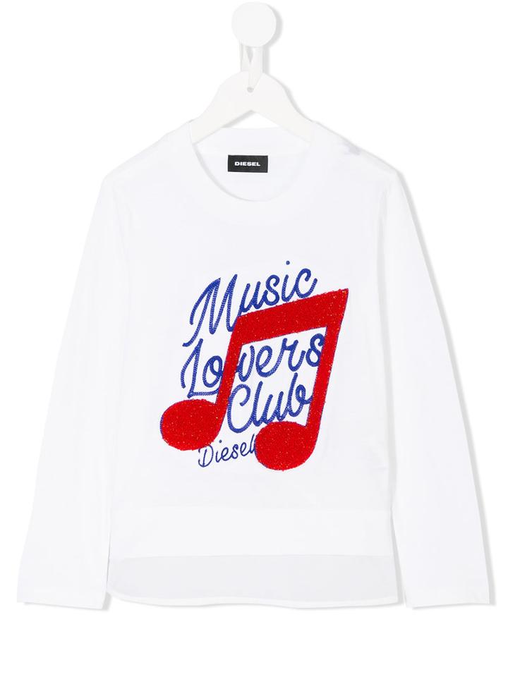 Diesel Kids - Music Lovers Club Top - Kids - Cotton - 2 Yrs, White