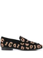 Lola Cruz Leopard Glitter Loafers - Black