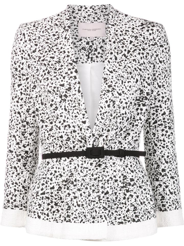 Carolina Herrera Dots Print Peplum Jacket, Women's, Size: 2, White, Cotton/viscose
