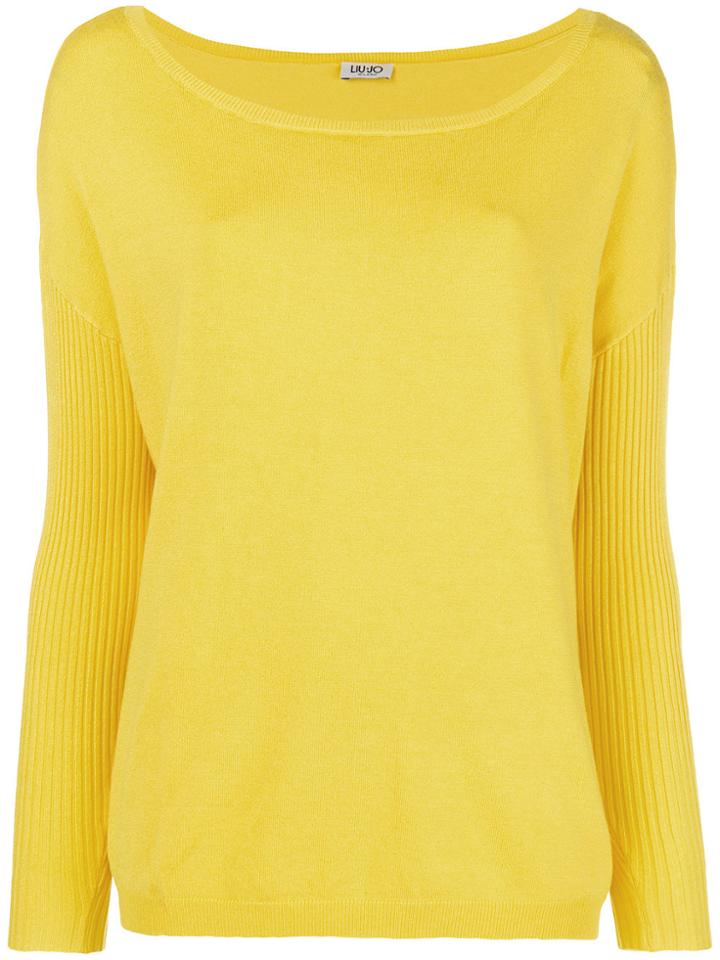 Liu Jo Ribbed Sleeve Bateau Sweater - Yellow & Orange