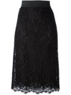 Dolce & Gabbana Floral Lace Pencil Skirt, Women's, Size: 40, Black, Cotton/viscose/polyamide/polyamide