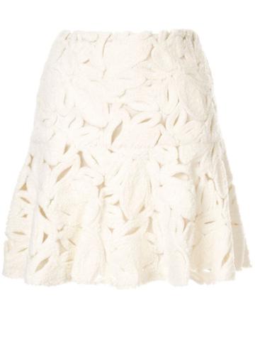 Paule Ka Velveteen Floral Mini Skirt - White