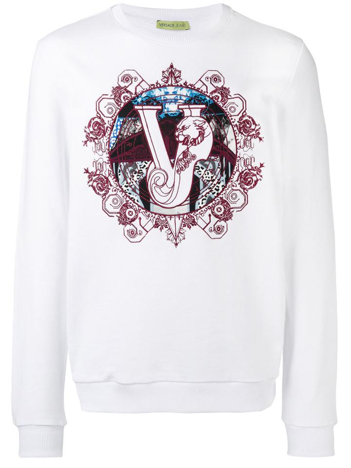 Versace Jeans Logo Print Sweatshirt, Men's, Size: Xl, White, Cotton/spandex/elastane