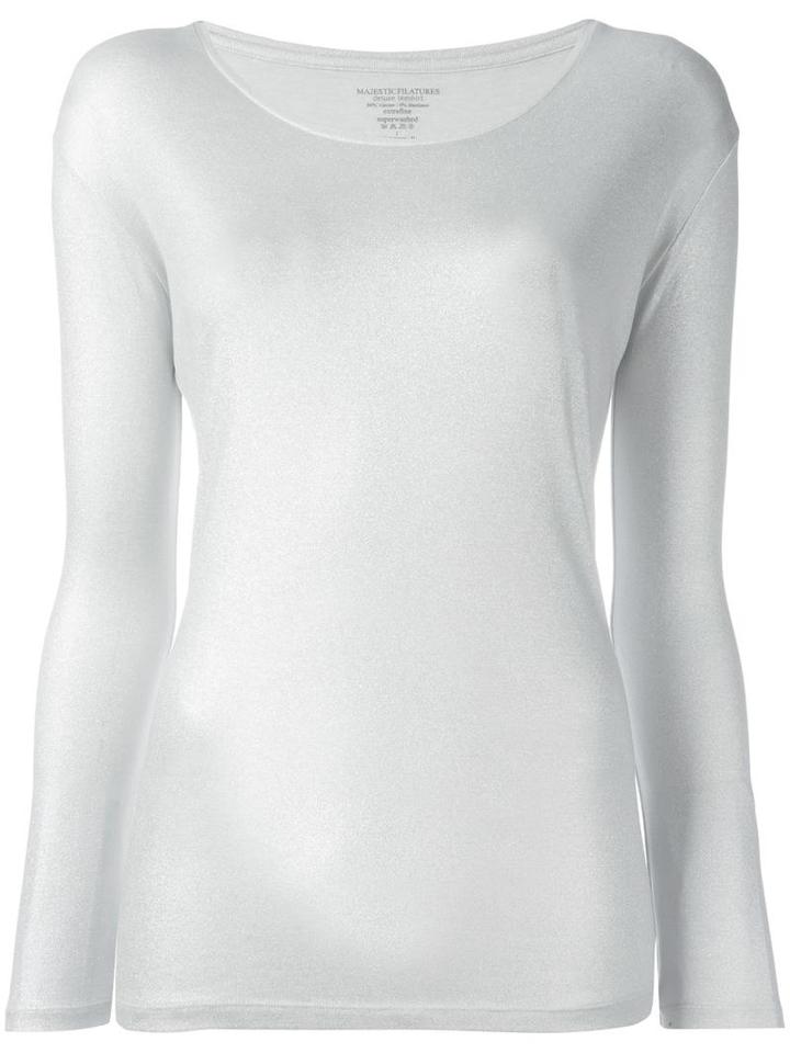 Majestic Filatures Metallic Effect T-shirt, Women's, Size: Iv, White, Triacetate/spandex/elastane