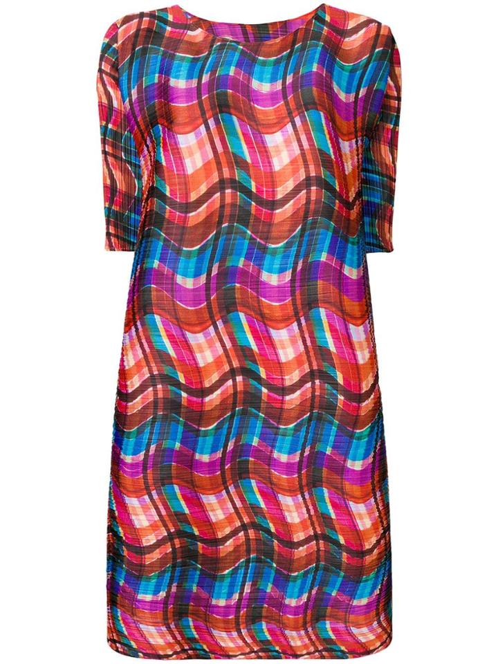 Pleats Please By Issey Miyake Wavy Check Pleated Dress - Yellow &