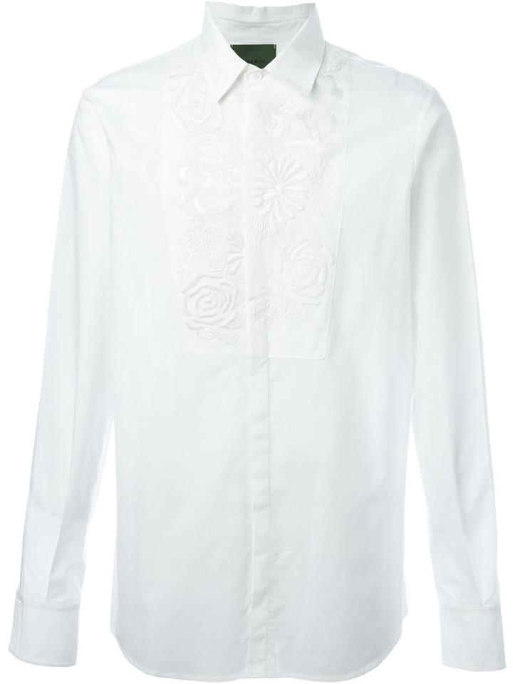 Amen Flower Embroidered Bib Shirt, Men's, Size: 48, White, Cotton