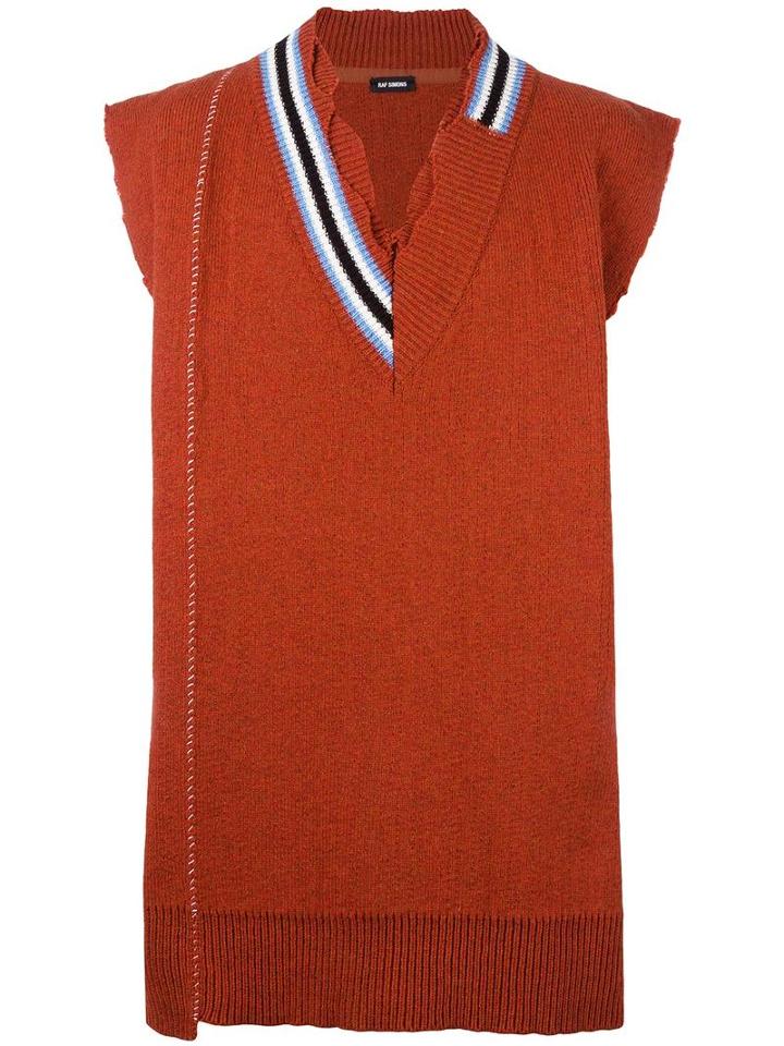 Raf Simons Destroyed Effect Sleeveless Jumper, Men's, Yellow/orange, Virgin Wool