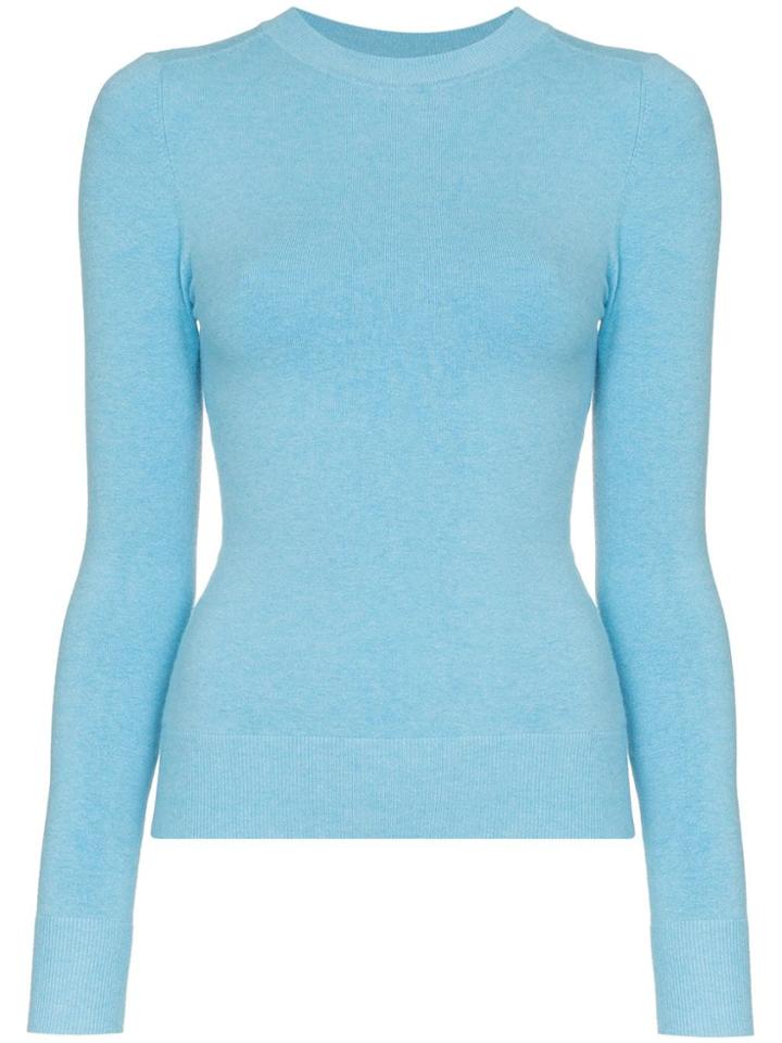 Joostricot Ribbed Hem Knitted Cotton Silk Blend Jumper - Blue