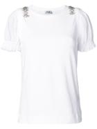 Liu Jo Embellished Ruffled-sleeve T-shirt - White