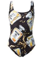 Moschino 'milano' Perfume Print Swim Suit, Women's, Size: 42, Black, Polyester/spandex/elastane