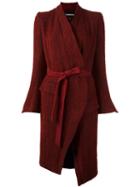Ann Demeulemeester Belted Cardi-coat, Women's, Size: 38, Red, Cotton/nylon/virgin Wool