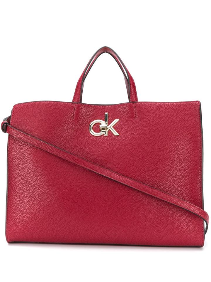 Calvin Klein Logo Plaque Tote - Red