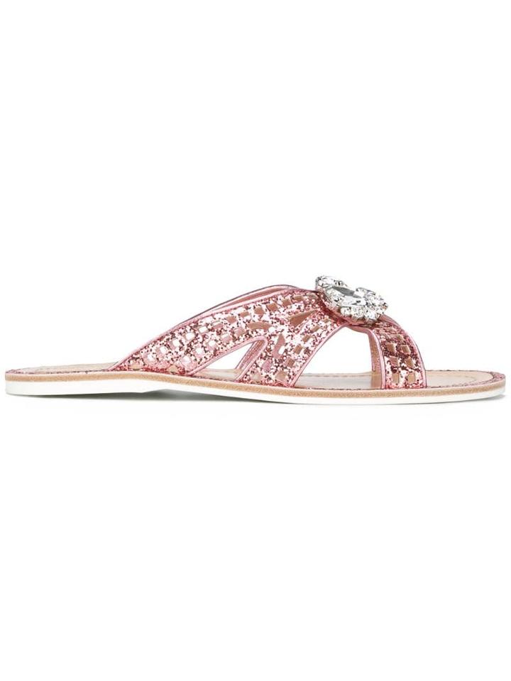 Car Shoe Glitter Embellished Sandals - Pink