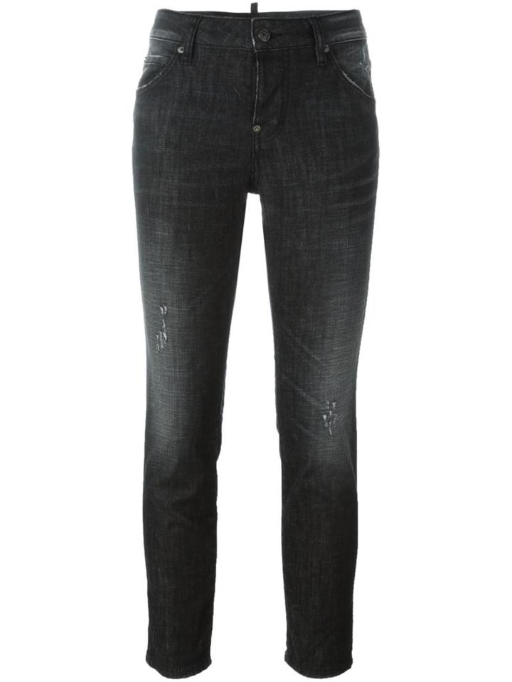 Dsquared2 Cropped Skinny Jeans, Women's, Size: 36, Black, Cotton/calf Leather/spandex/elastane