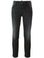 Dsquared2 Cropped Skinny Jeans, Women's, Size: 36, Black, Cotton/calf Leather/spandex/elastane