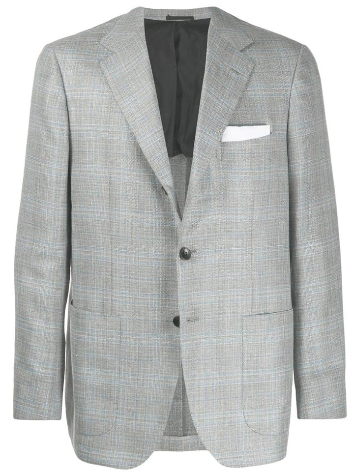 Kiton Tartan Pattern Blazer - Grey
