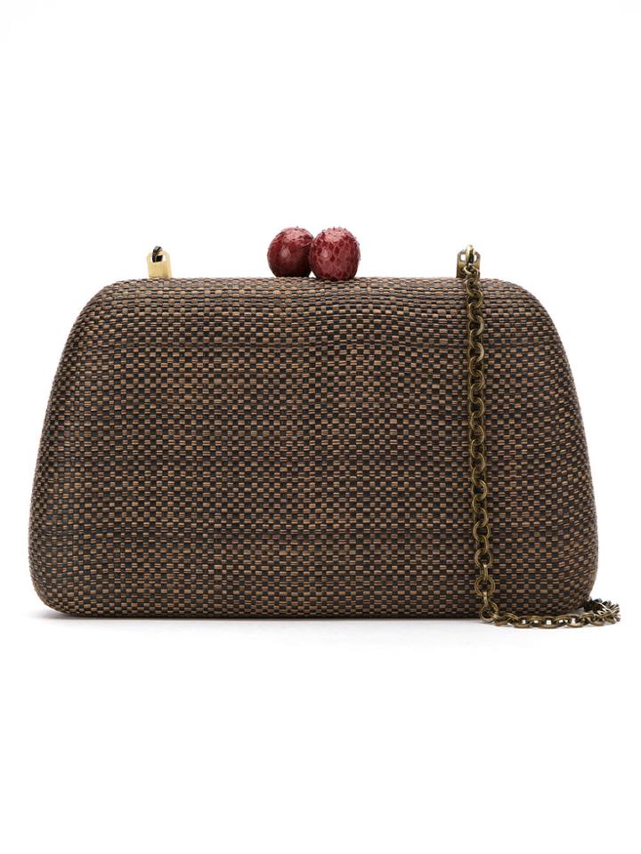 Serpui Woven Pattern Clutch - Brown