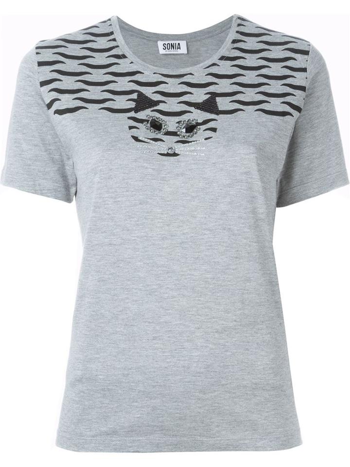 Sonia By Sonia Rykiel Embellished Cat T-shirt, Women's, Size: Xs, Grey, Cotton/modal