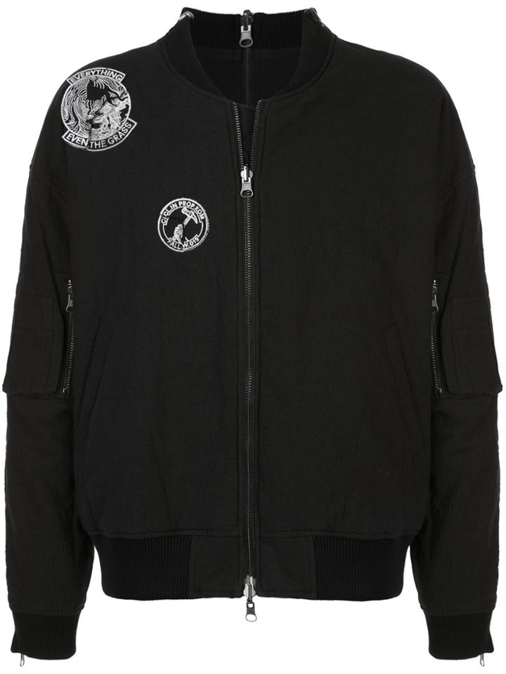 Komakino Embroidered Patch Bomber Jacket - Black