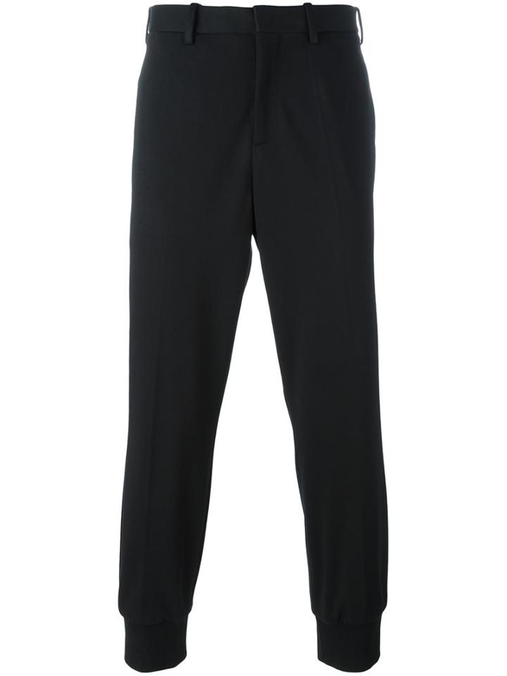 Neil Barrett Cuffed Trousers, Men's, Size: 46, Black, Polyester/spandex/elastane/viscose/cotton