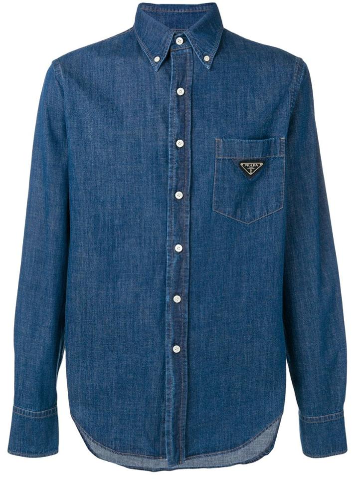 Prada Logo Patch Denim Shirt - Blue