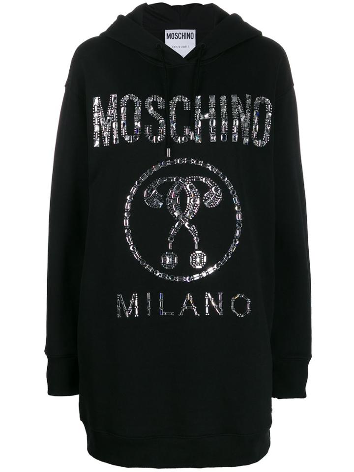 Moschino Logo Oversized Hoodie Dress - Black