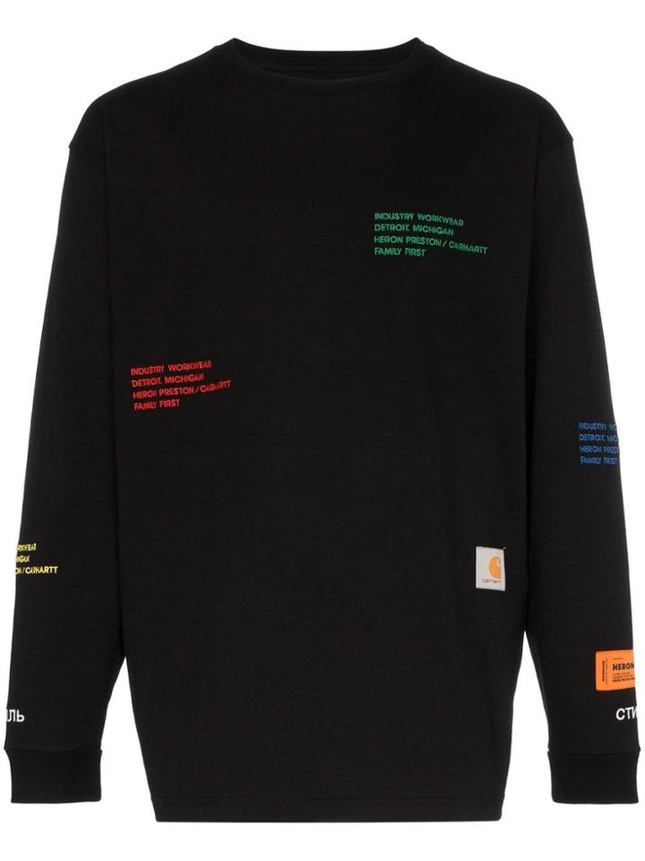 Heron Preston X Carhartt Logo Cotton Long Sleeve T-shirt - Black