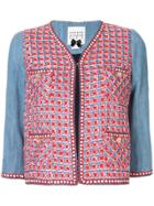 Edward Achour Paris Tweed Jacket With Denim Sleeves - Blue