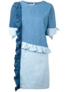 Steve J & Yoni P - Frill Detail Denim Dress - Women - Cotton - S, Women's, Blue, Cotton