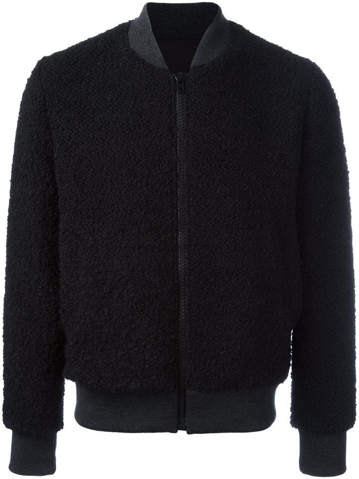 Msgm Contrast Texture Bomber Jacket, Men's, Size: 48, Black, Cotton/acrylic/polyester/wool