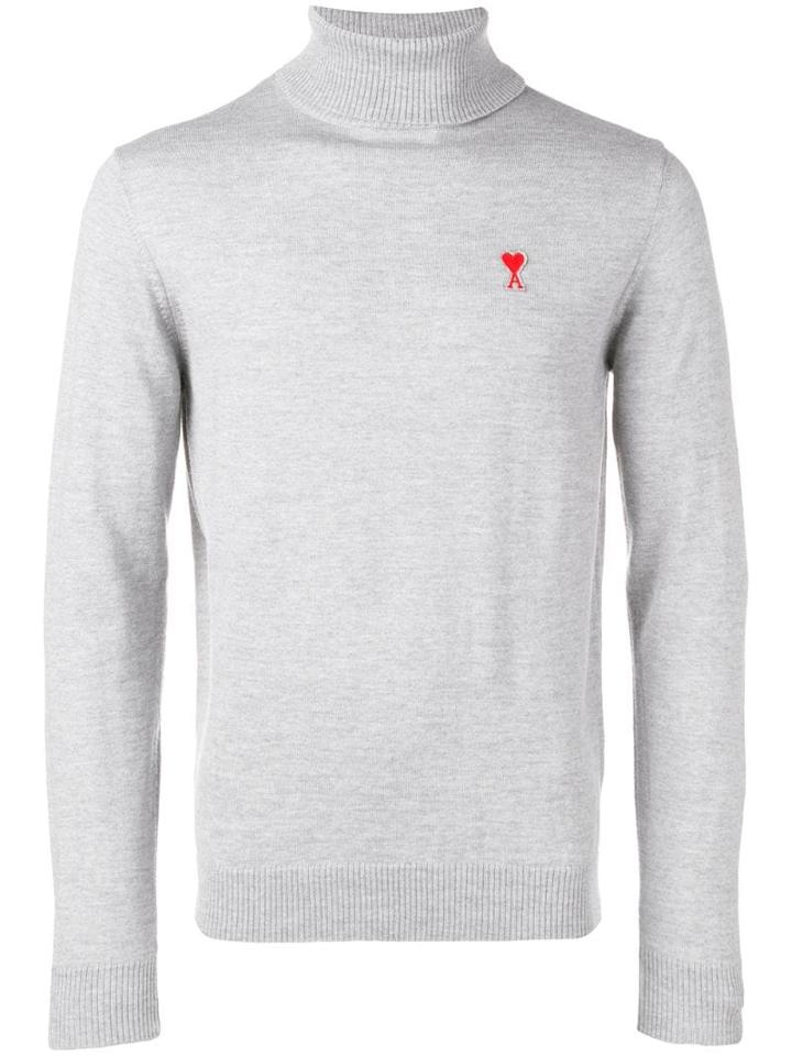 Ami Alexandre Mattiussi Turtleneck Sweater Ami De Coeur Patch - Grey