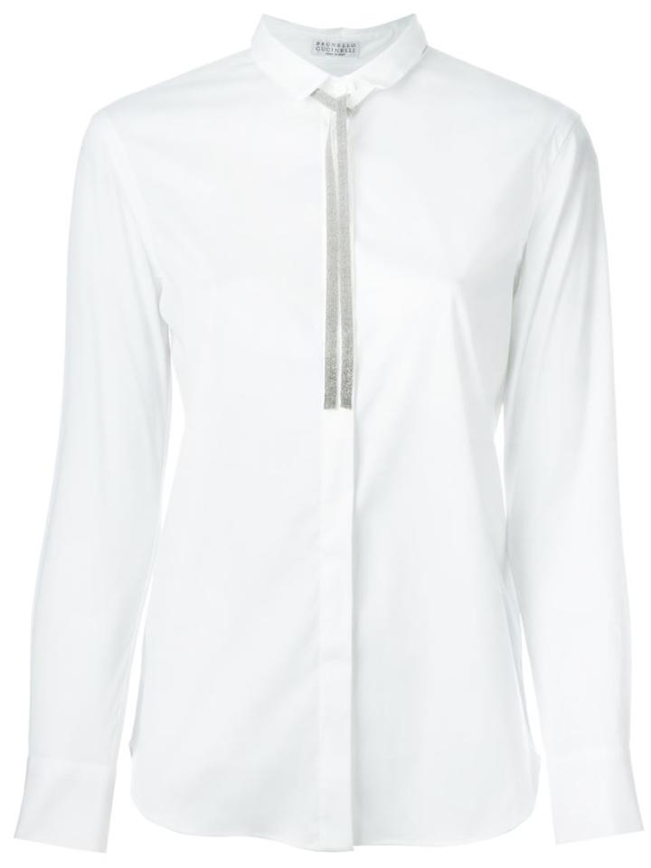 Brunello Cucinelli Tie Detail Shirt, Women's, Size: Xl, White, Cotton/polyamide/spandex/elastane/silk