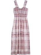 Burberry Gathered Scribble Check Silk Dress